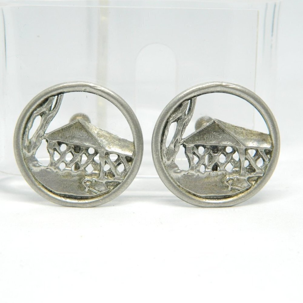 Pewter Cover Bridge Silver Tone Screw Back Vintage